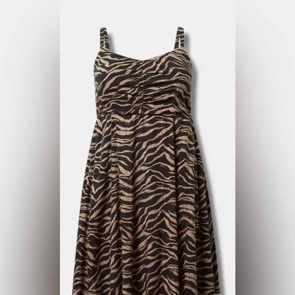 Torrid Womens Black/Brown Striped Mini Challis Skater Dress, Pocket, Plus Size 3 - Picture 12 of 15